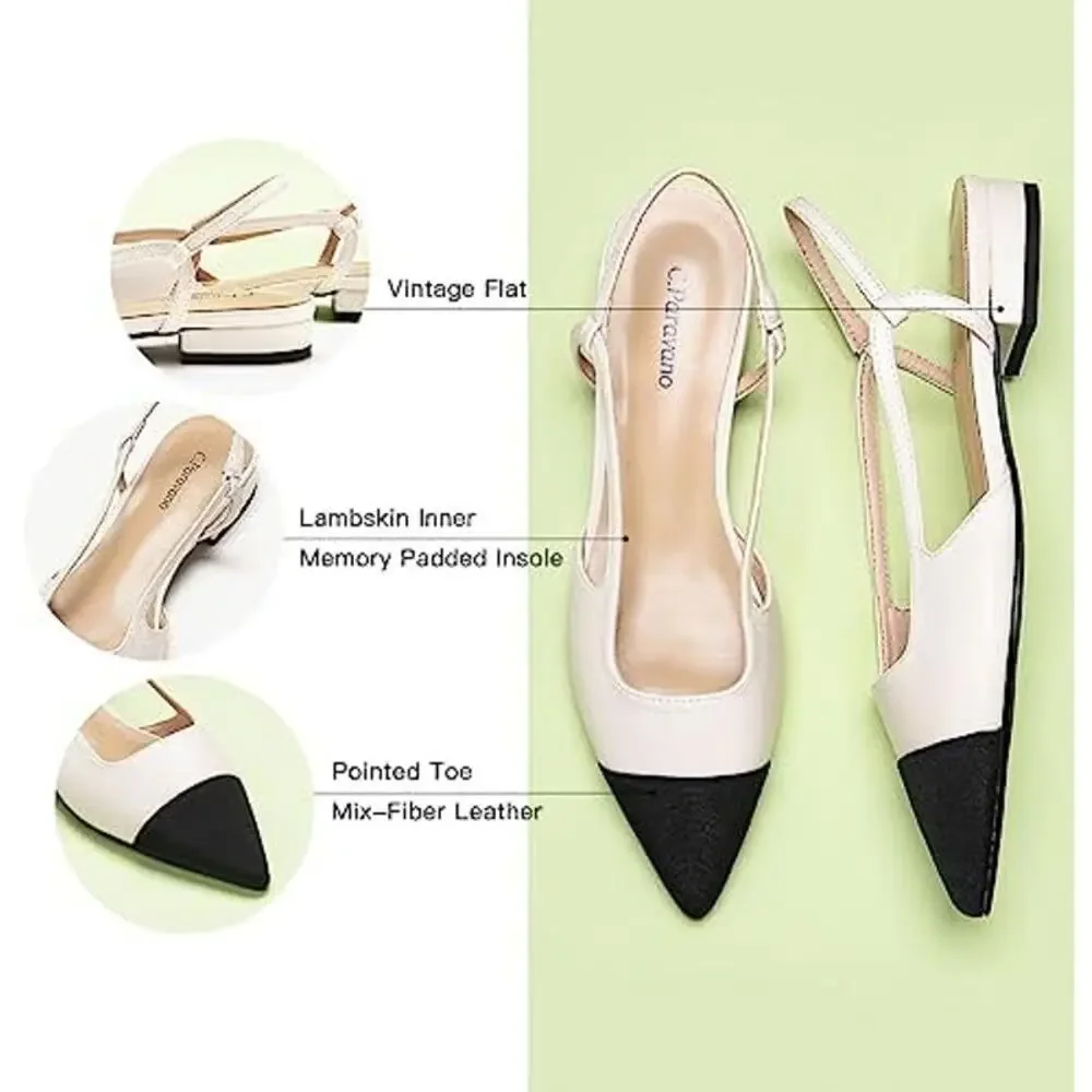 C.Paravano Women's Slingback Shoes Flats Pointed Toe Shoes Dress Comfort Casual - Picture 5 of 7